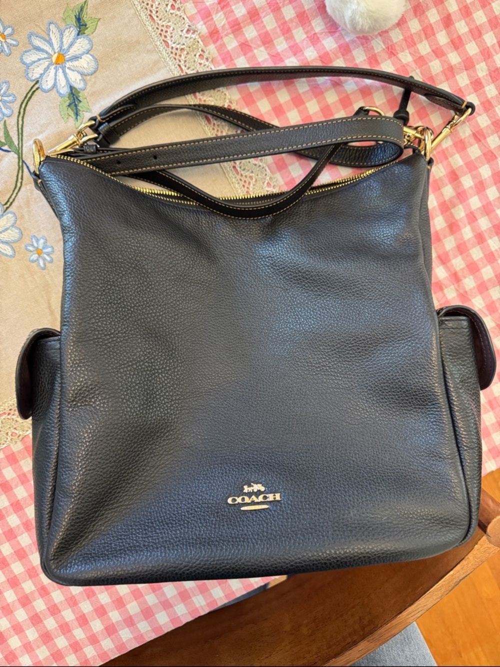 Coach Black Pebbled Leather Shoulder Bag with Gold Hardware